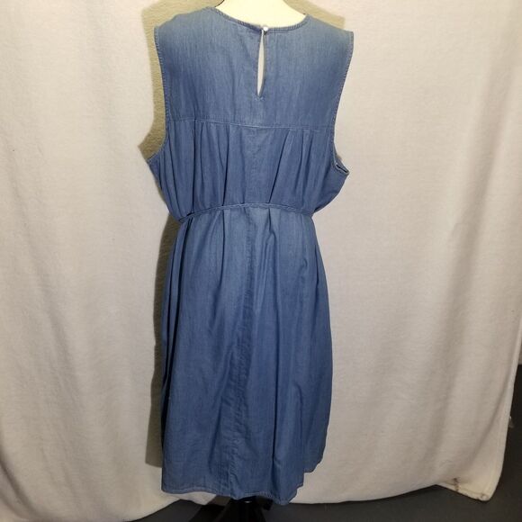 Faded Glory 3X Dress 100% Cotton Chambray Sleeveless Embroidered Floral Boho - Picture 5 of 8